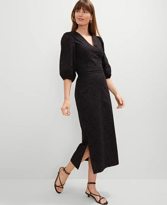 Ann Taylor Petite Eyelet Clean Midi Skirt Black Women's