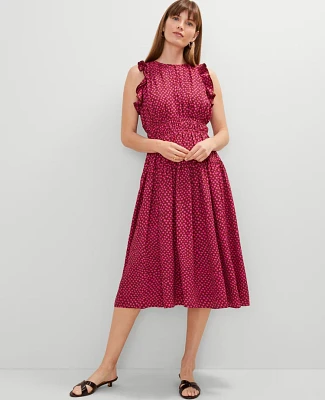 Ann Taylor Petite Dotted Ruffle Midi Dress Oxide Red Women's