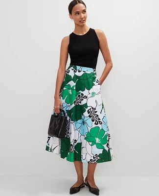 Ann Taylor Petite Floral Tea Length Skirt Leafy Green Women's