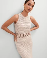 Ann Taylor Petite Crochet Sweater Shell Top Size XS Sand Shell Top Women's