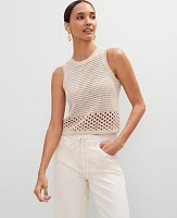 Ann Taylor Petite Crochet Sweater Shell Top Size XS Sand Shell Top Women's