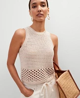Ann Taylor Petite Crochet Sweater Shell Top Size XS Sand Shell Top Women's