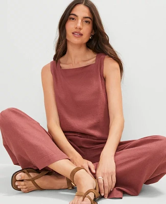 Ann Taylor Petite Weekend Collection Linen Blend Bubble Hem Top Size Medium Apple Butter Women's