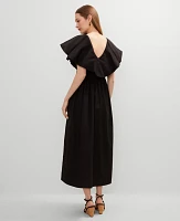 Ann Taylor Petite Ruffle Collar Maxi Flare Dress Black Women's