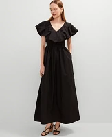 Ann Taylor Petite Ruffle Collar Maxi Flare Dress Black Women's