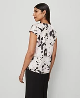 Ann Taylor Floral Satin Cowl Neck Top Pale Sandalwood Women's