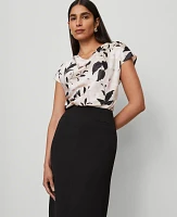 Ann Taylor Floral Satin Cowl Neck Top Pale Sandalwood Women's