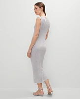 Ann Taylor Scoop Neck Lurex Dress Silver Metallic Women's