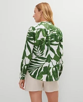 Ann Taylor Petite Floral Linen Perfect Shirt Leafy Green Women's