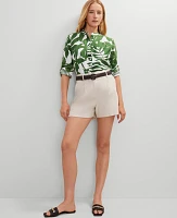 Ann Taylor Petite Floral Linen Perfect Shirt Leafy Green Women's