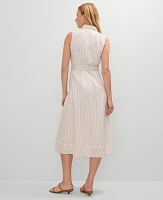 Ann Taylor Petite Striped Flare Midi Shirtdress Neutral Combo Women's