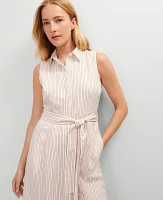 Ann Taylor Petite Striped Flare Midi Shirtdress Neutral Combo Women's