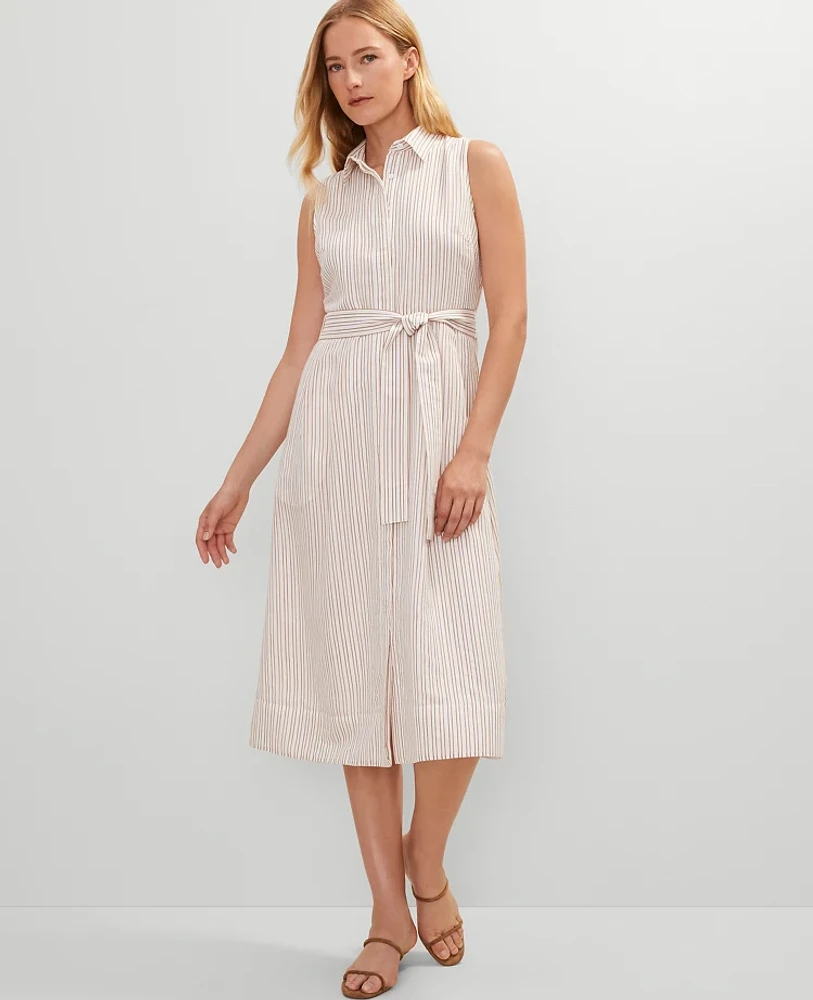 Ann Taylor Petite Striped Flare Midi Shirtdress Neutral Combo Women's