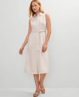 Ann Taylor Petite Striped Flare Midi Shirtdress Neutral Combo Women's