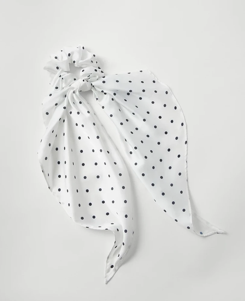 Ann Taylor Dotted Silk Scrunchie White Women's