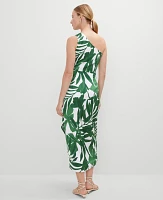 Ann Taylor Petite Satin One Shoulder Midi Dress Leafy Green Women's