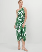 Ann Taylor Petite Satin One Shoulder Midi Dress Leafy Green Women's