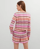 Ann Taylor Petite Tweed Crew Neck Jacket Neutral/Red Multi Women's