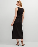 Ann Taylor Petite Linen Blend V-Neck Wrap Dress Black Women's