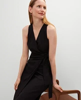 Ann Taylor Petite Linen Blend V-Neck Wrap Dress Black Women's
