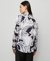 Ann Taylor Paisley Satin Essential Shirt Night Sky Women's