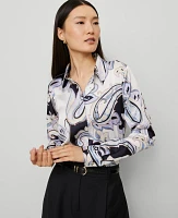 Ann Taylor Paisley Satin Essential Shirt Night Sky Women's