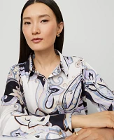 Ann Taylor Paisley Satin Essential Shirt Night Sky Women's