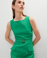 Ann Taylor Petite Square Neck Belted Shift Dress Size 14 Natural Green Women's