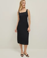 Ann Taylor Linen Blend Square Neck Sheath Dress Black Women's