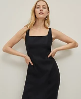 Ann Taylor Linen Blend Square Neck Sheath Dress Black Women's