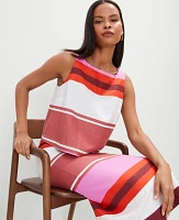 Ann Taylor Striped Linen Blend Tank Top Pink Orchid Women's