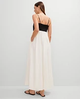 Ann Taylor Strappy Linen Blend Maxi Dress Size 14 Winter White Women's