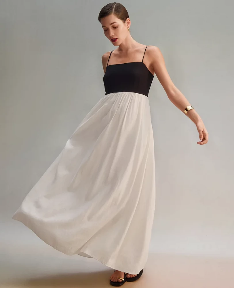 Ann Taylor Strappy Linen Blend Maxi Dress Size 14 Winter White Women's