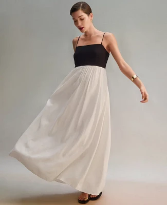 Ann Taylor Strappy Linen Blend Maxi Dress Size 14 Winter White Women's