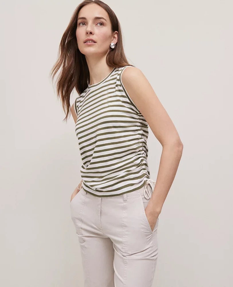 Ann Taylor Weekend Collection Striped Side-Tie Tank Top Size 2XL Moss Green Women's
