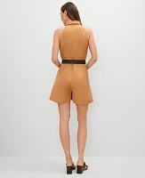 Ann Taylor Belted Linen Blend Romper Pecan Women's