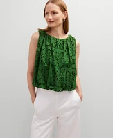 Ann Taylor Eyelet Bubble Hem Top Leafy Green Women's