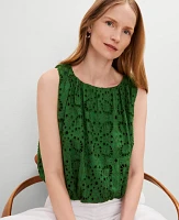 Ann Taylor Eyelet Bubble Hem Top Leafy Green Women's