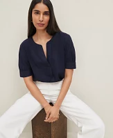 Ann Taylor Half Sleeve Linen Blend Popover Top Women's