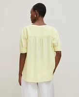 Ann Taylor Half Sleeve Linen Blend Popover Top Yellow Pear Women's