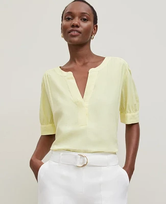 Ann Taylor Half Sleeve Linen Blend Popover Top Yellow Pear Women's