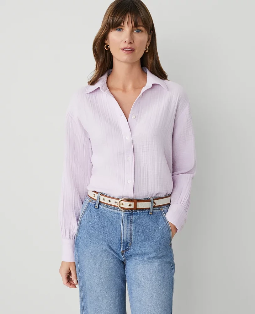 Ann Taylor Gauze Oversized Blouse Size Large Pale Lilac Women's
