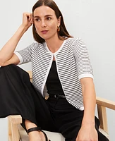 Ann Taylor Metallic Striped Cardigan White Women's