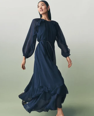Ann Taylor Chiffon Swing Maxi Dress Size 0 Night Sky Women's