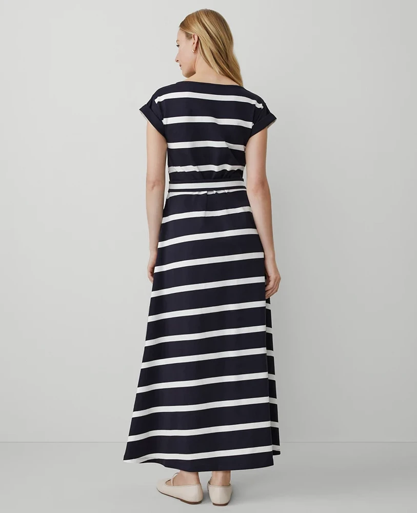 Ann Taylor Petite Weekend Collection Striped Knit Boatneck Midi Dress Night Sky Women's