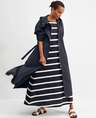 Ann Taylor Petite Weekend Collection Striped Knit Boatneck Midi Dress Night Sky Women's