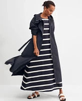 Ann Taylor Petite Weekend Collection Striped Knit Boatneck Midi Dress Night Sky Women's
