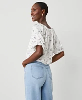 Ann Taylor Petite Floral Bubble Hem Top Winter White Women's