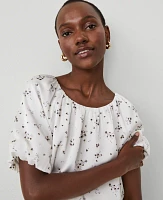 Ann Taylor Petite Floral Bubble Hem Top Winter White Women's