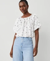 Ann Taylor Petite Floral Bubble Hem Top Winter White Women's